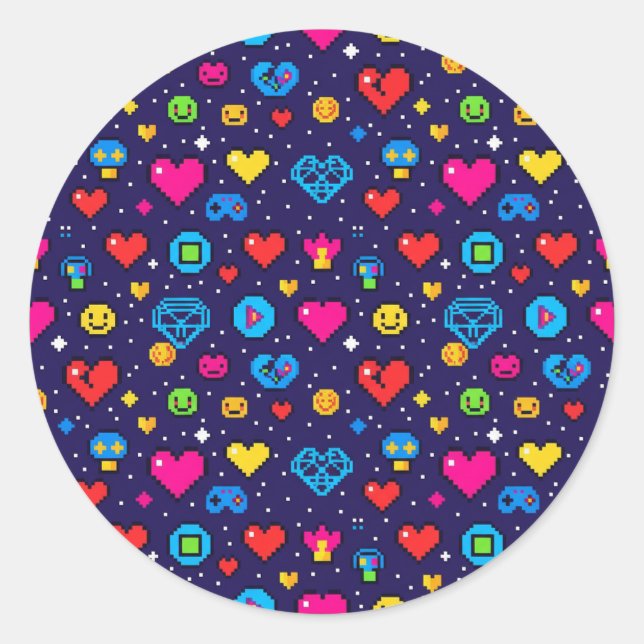 Adesivo Redondo Cute Pixel Art Gaming Vinyl Sticker Pack (Frente)