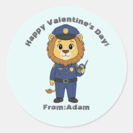 Adesivo Redondo Cute police officer lion  Valentine 