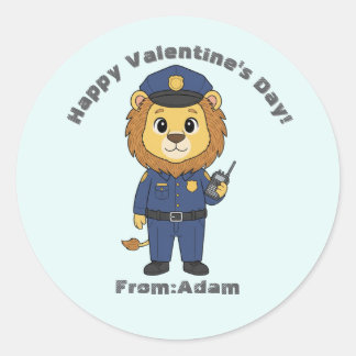 Adesivo Redondo Cute police officer lion  Valentine 