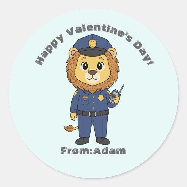 Adesivo Redondo Cute police officer lion  Valentine  (Frente)