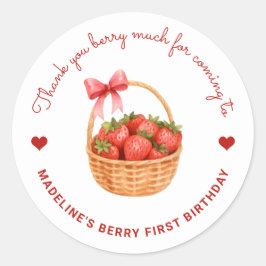 Adesivo Redondo Cute Preppy Berry First Birthday Strawberry Favor