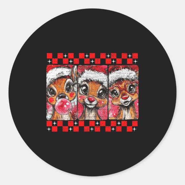 Adesivo Redondo Cute Preppy Christmas,reindeer Brushstrokes Funny  (Frente)