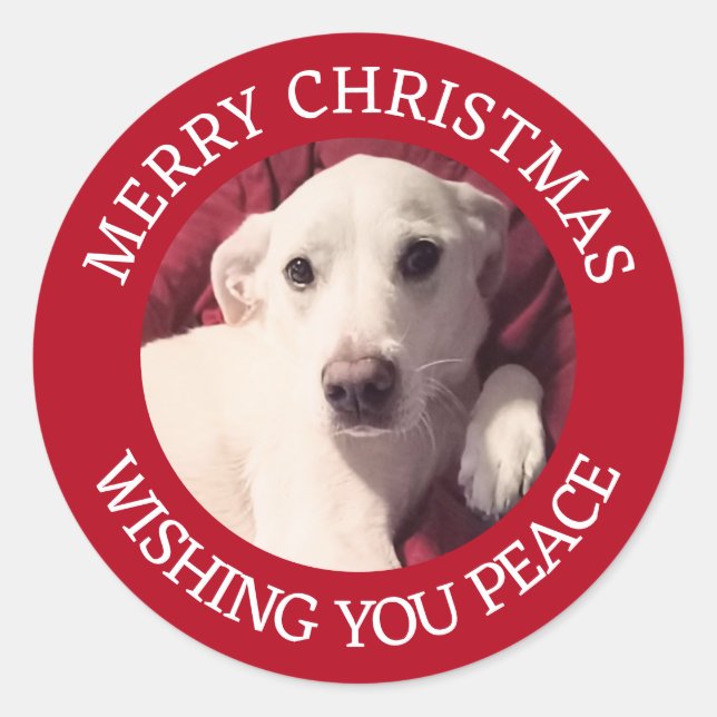 Adesivo Redondo Cute Puppy Dog Merry Christmas Peace Red (Frente)