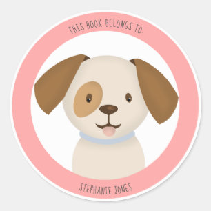 Adesivo Redondo Cute Puppy Este Livro Pertence