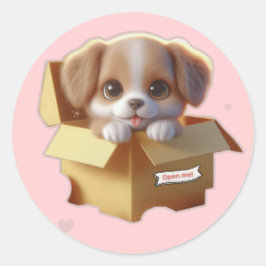 Adesivo Redondo Cute Puppy in a Gift Box Sticker | Kawaii Sticker