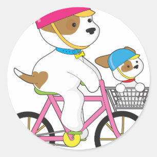 Adesivo Redondo Cute Puppy na bicicleta