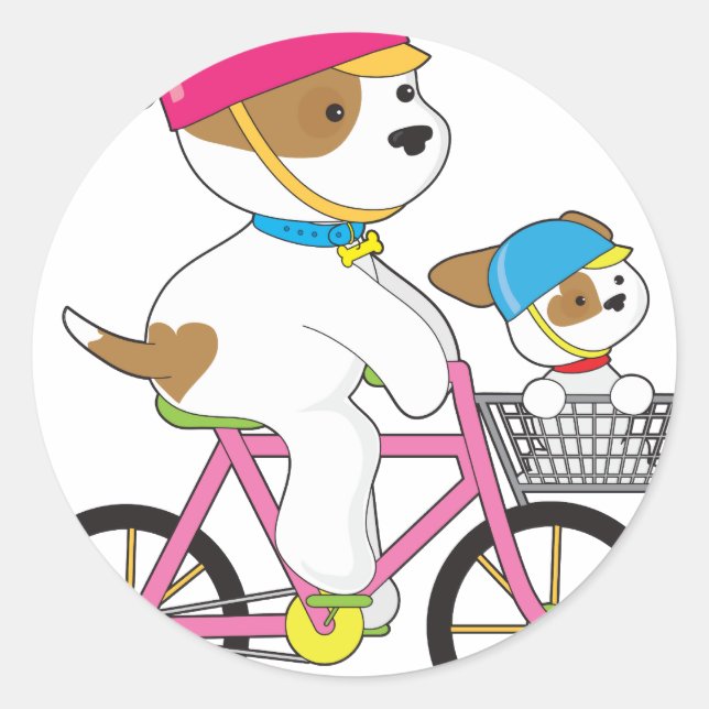 Adesivo Redondo Cute Puppy na bicicleta (Frente)