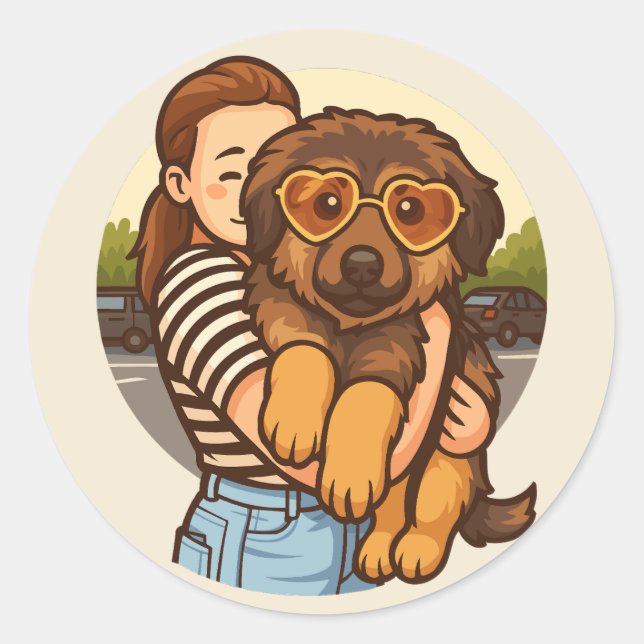 Adesivo Redondo Cute Puppy with Heart Sunglasses  (Frente)