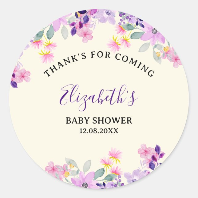 Adesivo Redondo Cute Purple and Pink Spring Flowers (Frente)
