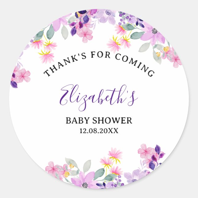 Adesivo Redondo Cute Purple and Pink Spring Flowers (Frente)