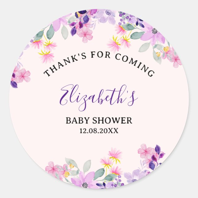 Adesivo Redondo Cute Purple and Pink Spring Flowers (Frente)