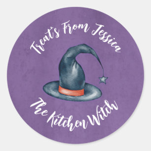Adesivo Redondo Cute Purple Kitchen Witch Halloween Baking Treats