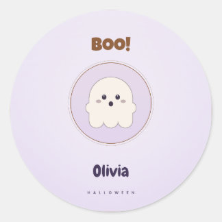Adesivo Redondo Cute Purple Orange Ghost Halloween Sticker