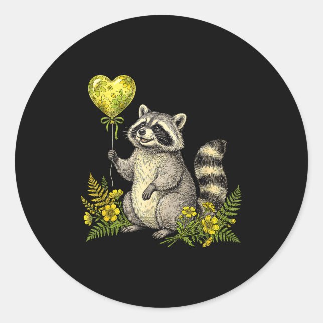 Adesivo Redondo Cute Raccoon Balloon Heart Flowers Sweet Raccoon L (Frente)