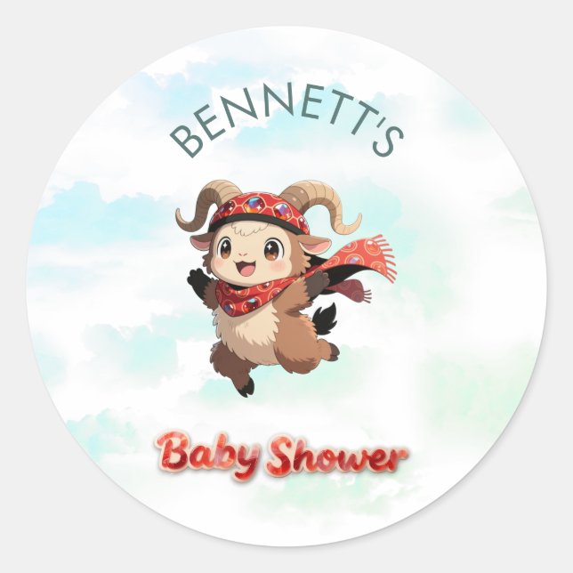 Adesivo Redondo Cute Ram Winter Baby Shower Round Sticker (Frente)