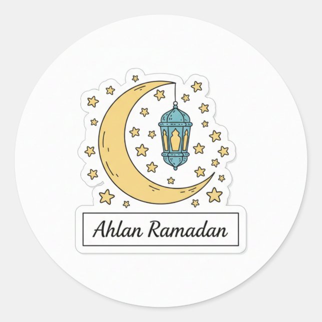 Adesivo Redondo Cute Ramadan Moon and Lantern Sticker - Ahlan Rama (Frente)