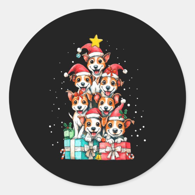 Adesivo Redondo Cute Rat Terrier Le Dog Christmas Tree Xmas  (Frente)