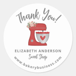 Adesivo Redondo Cute Red Mixer Bakery Business Thank you Sticker