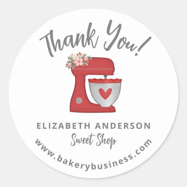 Adesivo Redondo Cute Red Mixer Bakery Business Thank you Sticker (Frente)