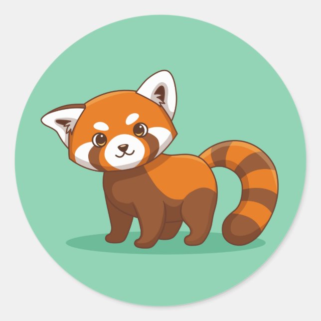 Adesivo Redondo Cute Red Panda on Green (Frente)