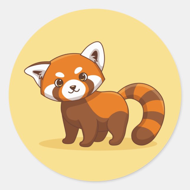 Adesivo Redondo Cute Red Panda on Yellow (Frente)