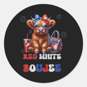 Adesivo Redondo Cute Red White E Boujee Cow 4 De Julho Patrioti