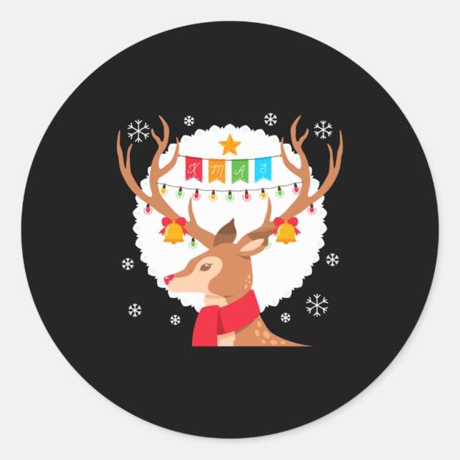 Adesivo Redondo Cute Reindeer Merry Xmas Merry Christmas Happy New (Frente)