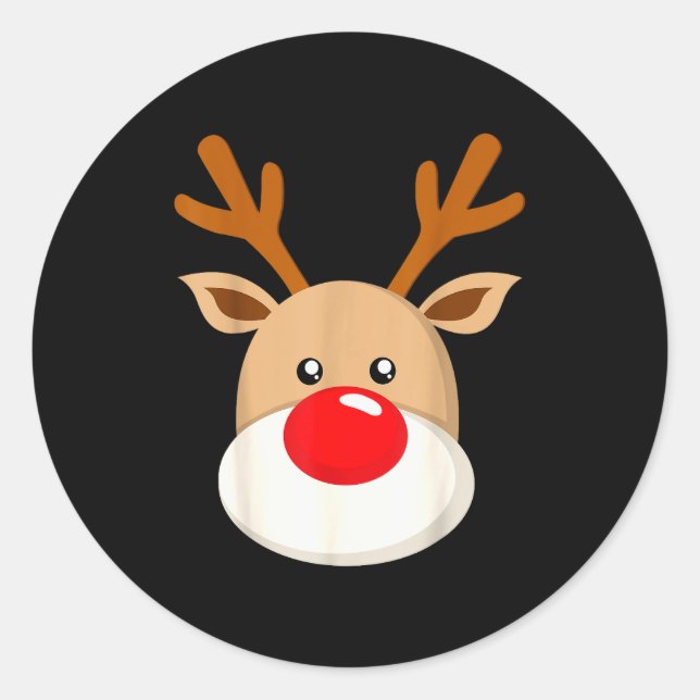Adesivo Redondo Cute Reindeer Rudolph Red Nose Christmas Antlers  (Frente)