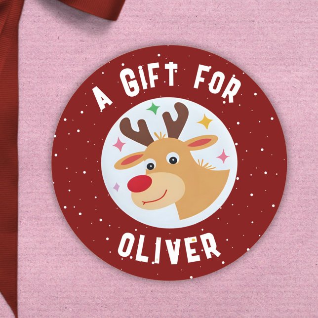 Adesivo Redondo Cute Reindeer Snowflakes Kid`s Name Christmas  (Criador carregado)