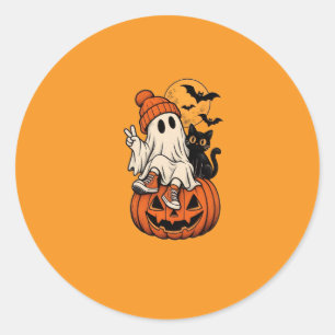 Adesivo Redondo Cute Retro Halloween Fantasma Abóbora Nossa Famíli