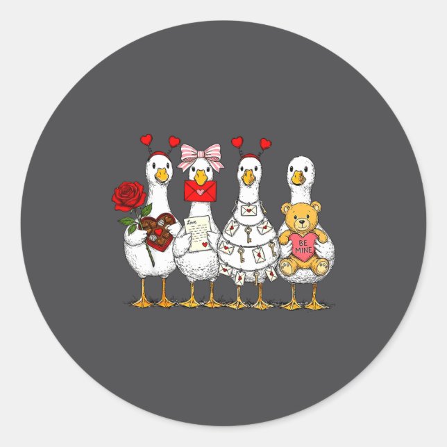 Adesivo Redondo Cute Retro Valentine Silly Gooses Duck Love Couple (Frente)