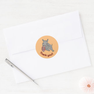 Adesivo Redondo Cute Rhino American Futebol Obrigado Stickers