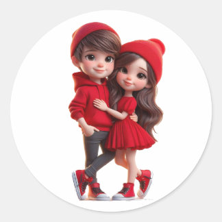Adesivo Redondo Cute Romantic Couple Sticker – Love & Valentine 