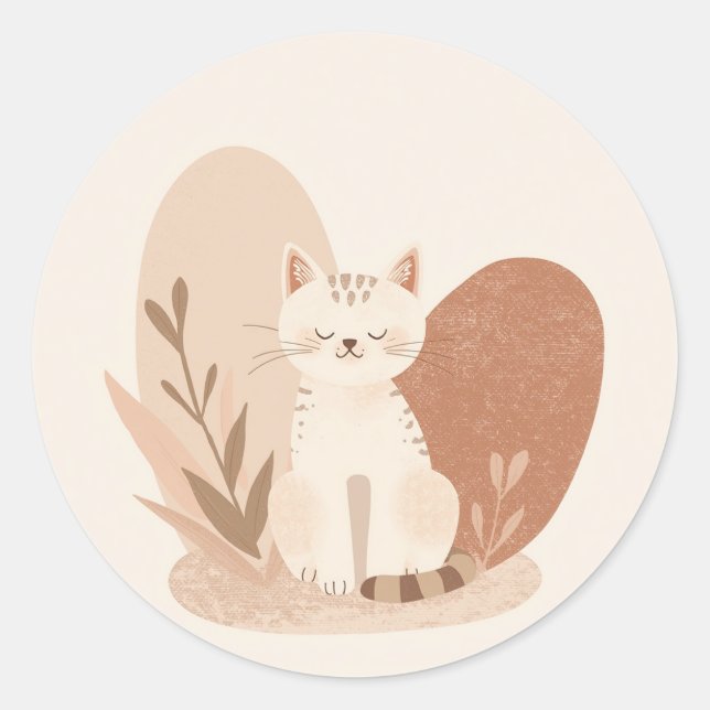 Adesivo Redondo Cute Round Cat Sticker – Adorable Kawaii Kitty Des (Frente)