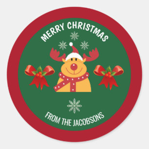 Adesivo Redondo Cute Rudolph Reindeer Merry Xmas Da Família