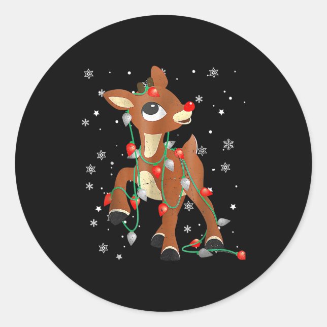 Adesivo Redondo Cute Rudolph The Red Nose Reindeer For Kids Christ (Frente)