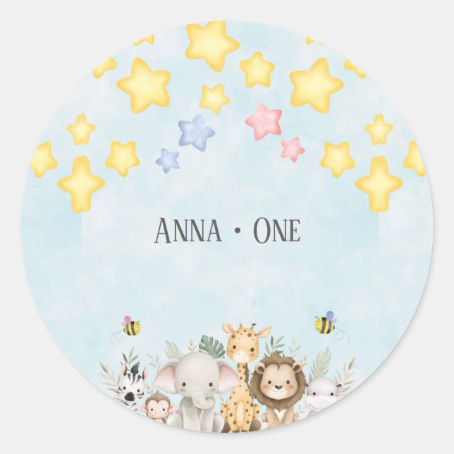 Adesivo Redondo Cute Safari Baby Animals Sticker (Frente)