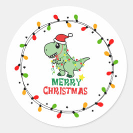 Adesivo Redondo Cute Santa Dino Merry Christmas 