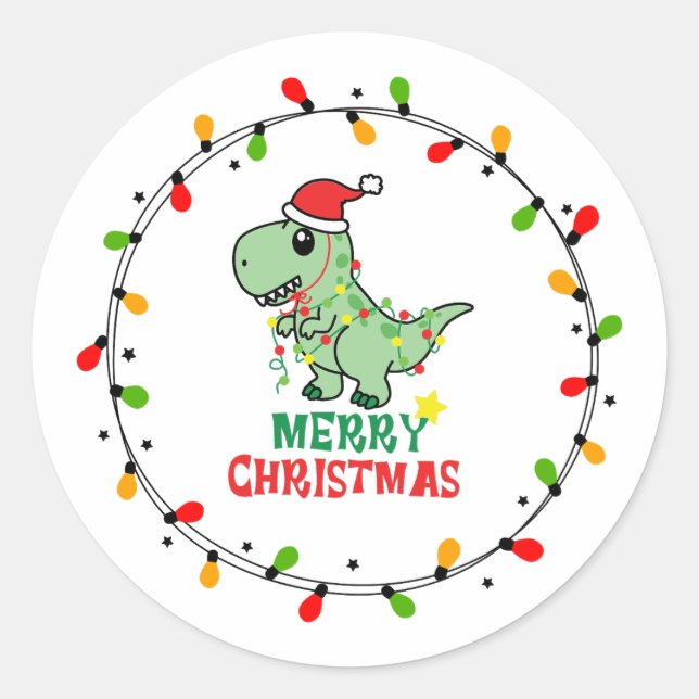 Adesivo Redondo Cute Santa Dino Merry Christmas  (Frente)
