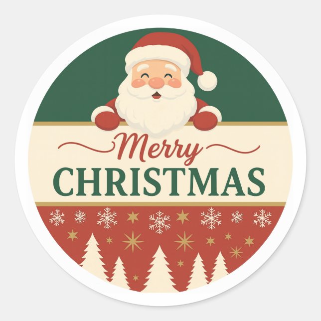 Adesivo Redondo Cute Santa Merry Christmas Sticker (Frente)