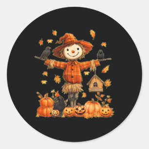 Adesivo Redondo Cute Scarecrow Pumpkin Dia das Bruxas de Ação de G