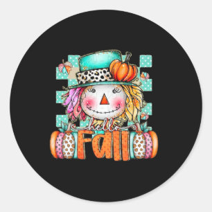 Adesivo Redondo Cute Scarecrow Pumpkin Dia das Bruxas de Ação de G