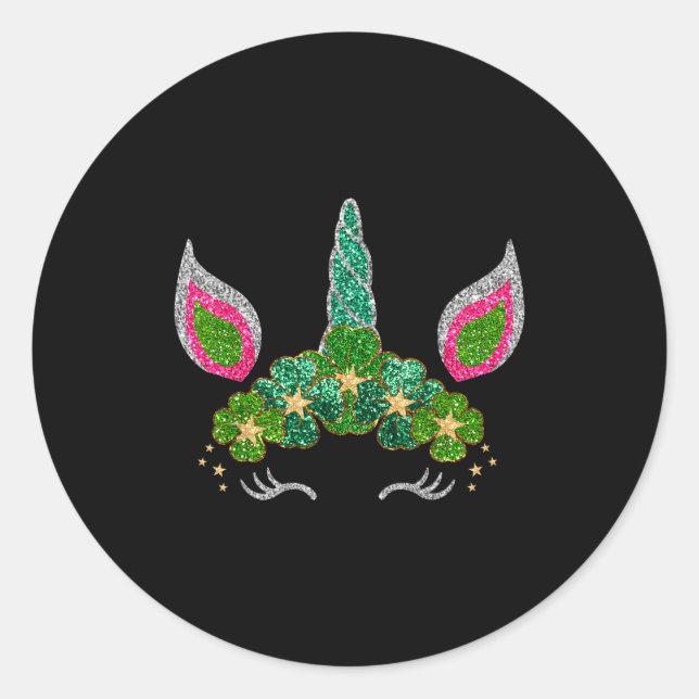 Adesivo Redondo Cute Shamrock Irish Unicorn Face Tee St.patrick's  (Frente)