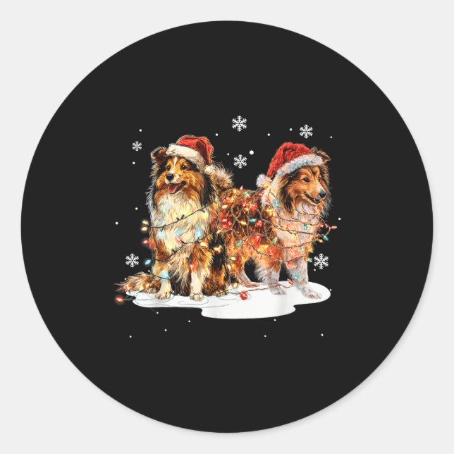 Adesivo Redondo Cute Shetland Sheepdog Dog Christmas Lights Xmas H (Frente)