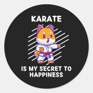 Adesivo Redondo Cute Shi Inu Karate É Meu Segredo Para Felicidade 