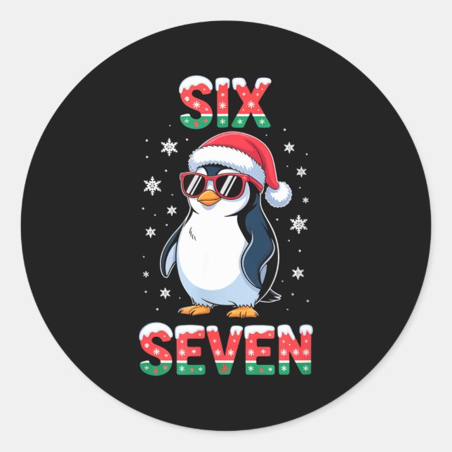 Adesivo Redondo Cute Six Seven 67 Penguin Kids Christmas Holiday  (Frente)
