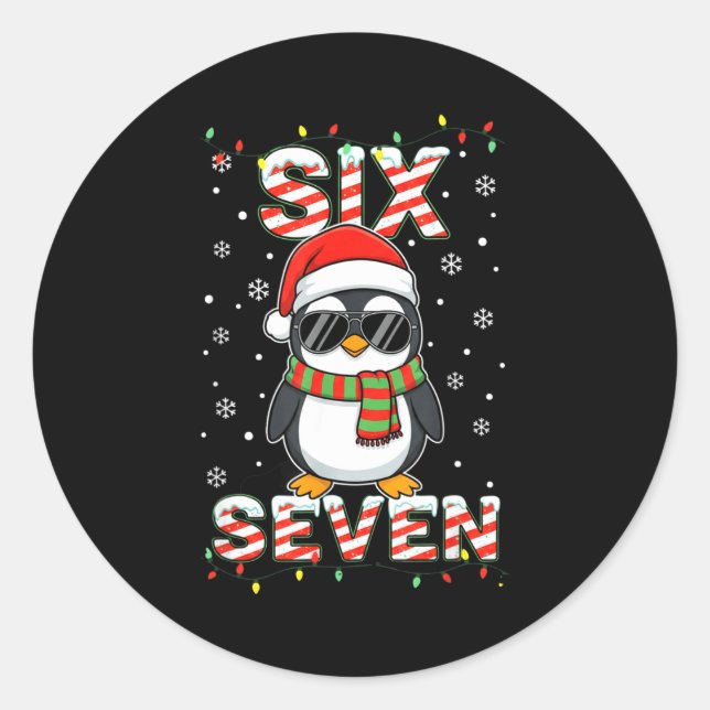 Adesivo Redondo Cute Six Seven 67 Penguin Kids Christmas Holiday  (Frente)