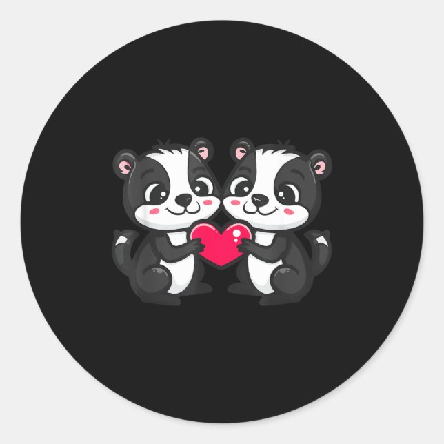 Adesivo Redondo Cute Skunk In Love Couple Heart _ Valentines Day  (Frente)