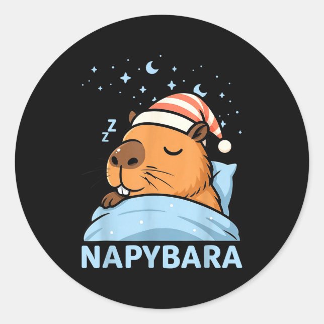 Adesivo Redondo Cute Sleepy Capybara Funny Napybara Pajamas  (Frente)