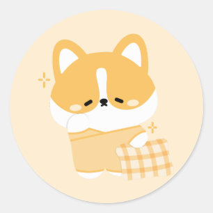 Adesivo Redondo Cute Sleepy Corg